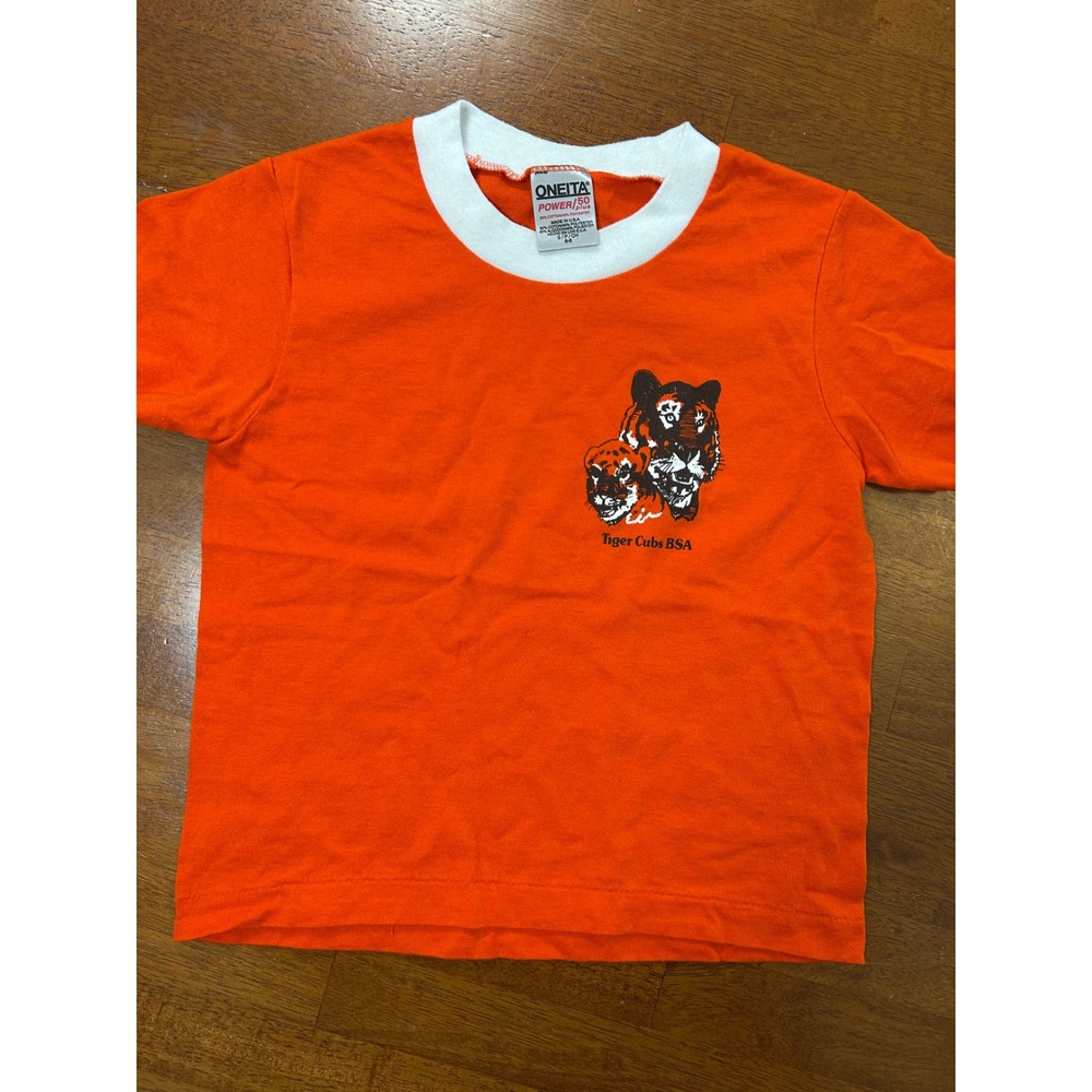 Vintage Tiger Cubs BSA Boy Scouts Orange White Ringer Graphic T-shirt Small
